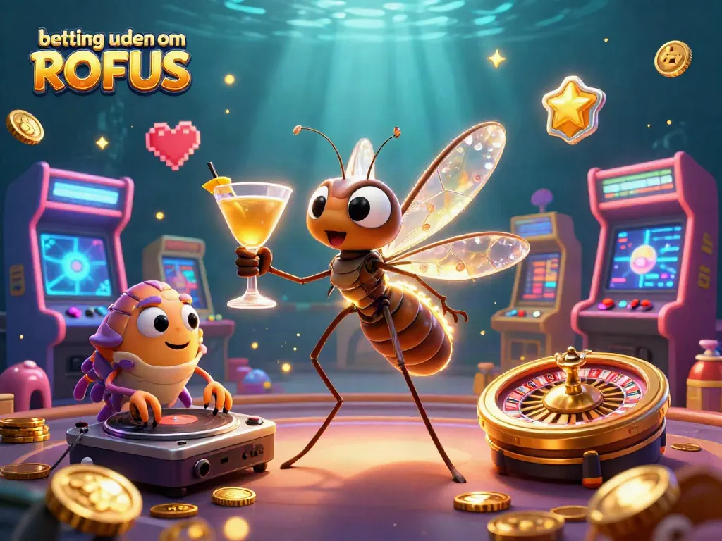 Engage in betting uden om ROFUS with a vibrant 3D casino illustration featuring unique characters and dynamic game elements.