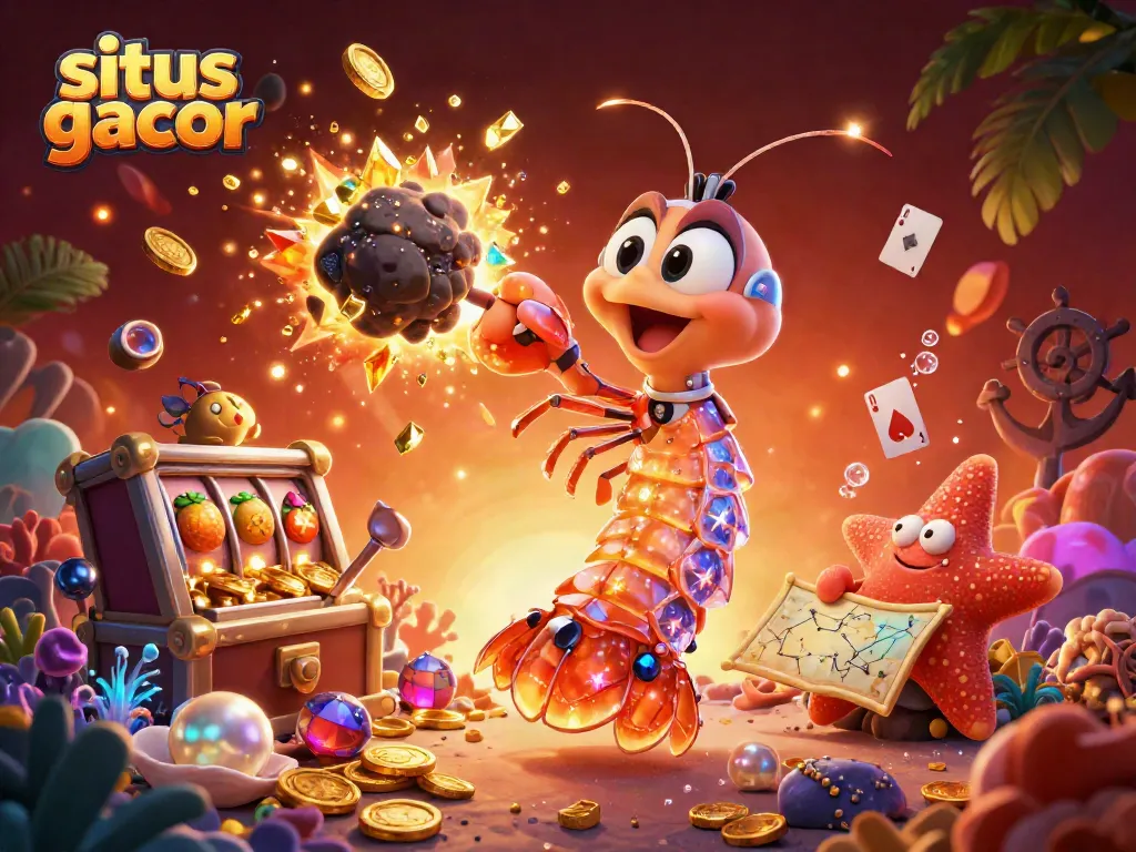 Experience winning thrills at situs gacor with vibrant 3D cartoon characters and slot game elements bursting with gold coins.
