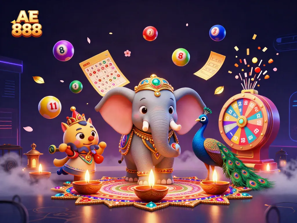 AE 888 vibrant casino theme featuring an ornate elephant and togel elements, illuminating online gaming