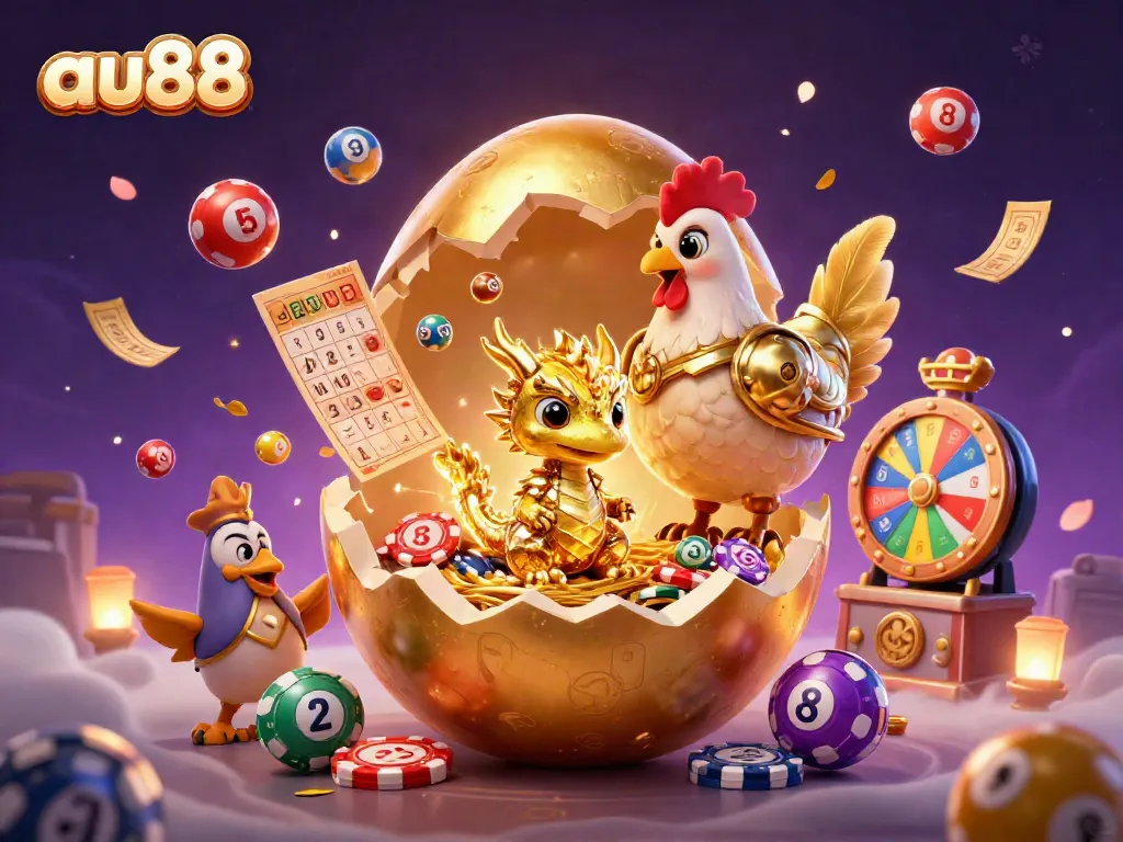 Experience the thrill of gaming with au88, featuring a golden dragon and vibrant casino elements.