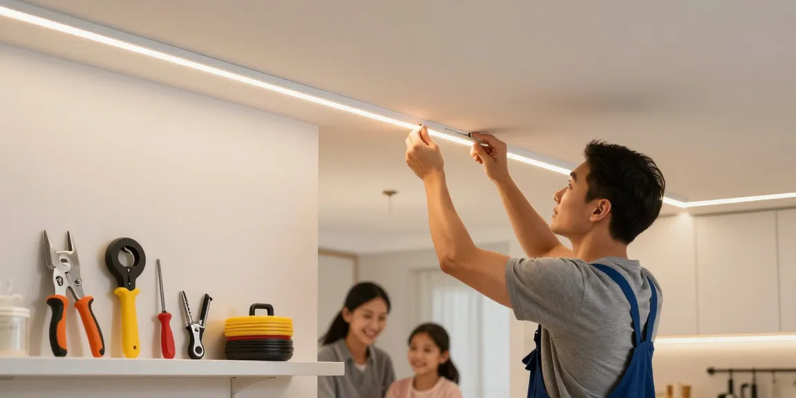Banda LED instalată de un contractor profesionist pentru iluminat eficient în spațiul de locuit.