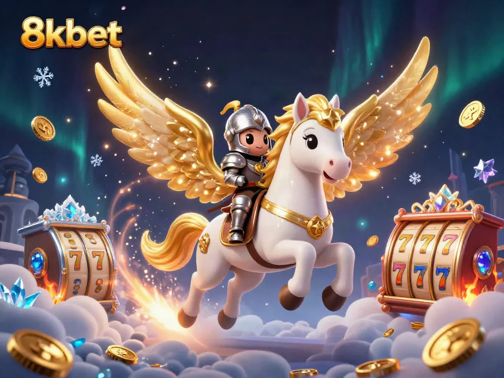 Experience magical gameplay with 8kbet featuring a celestial horse amidst a vibrant casino setting.