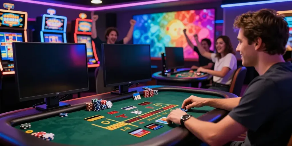 Engaging online credit card casinos experience with vibrant live gaming and colorful casino elements.
